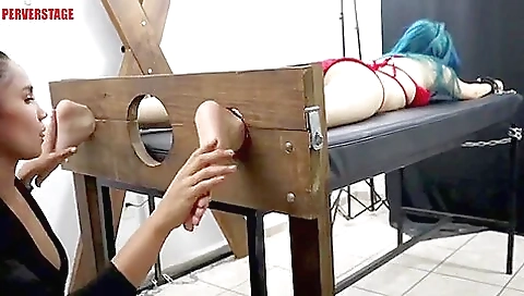 Lesbian Cutie Ass Up Whipping And Tickle In Stocks Lesbian Cutie Ass Up Whipping And Tickle In Stocks